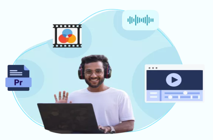 Illustration - student with laptop or graphic card